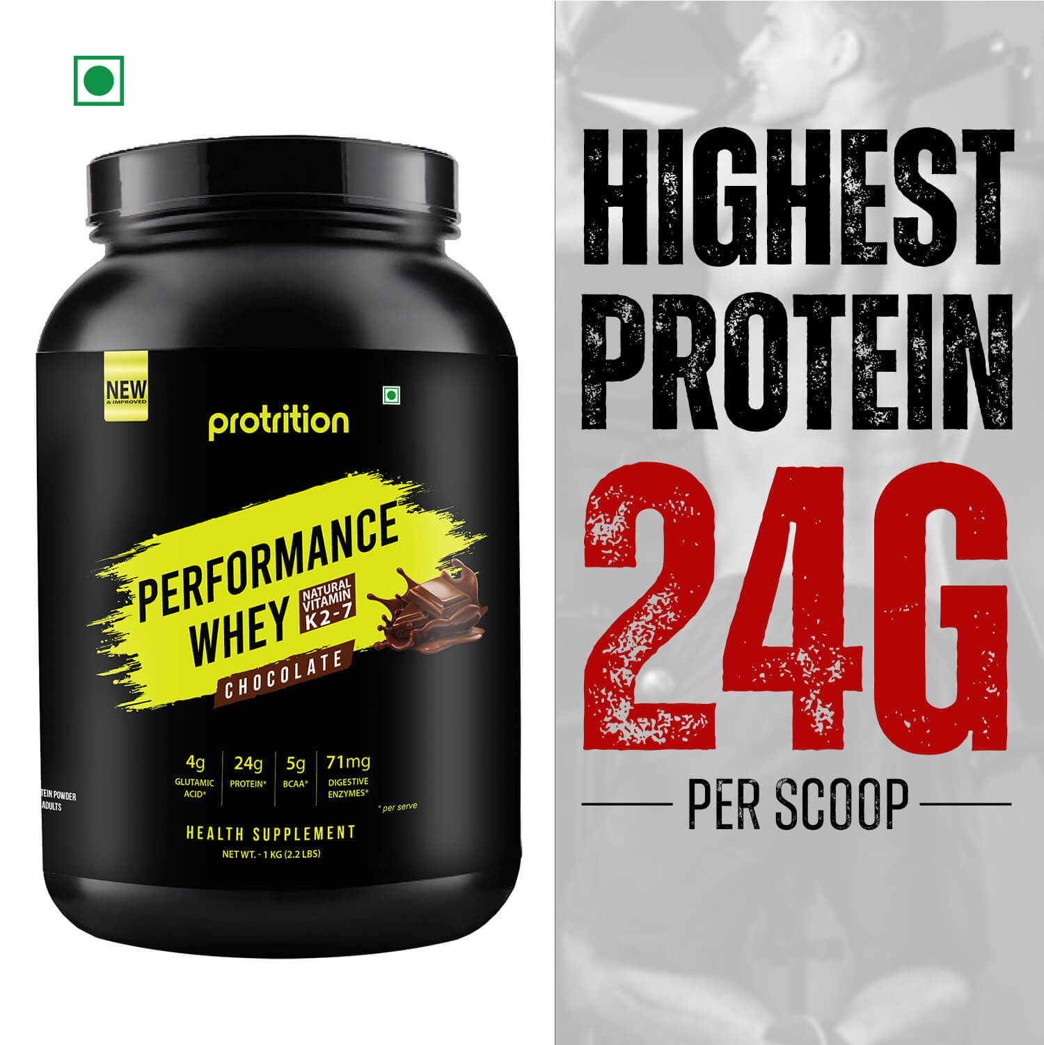Protrition Performance Whey Protein, 1Kg, Chocolate