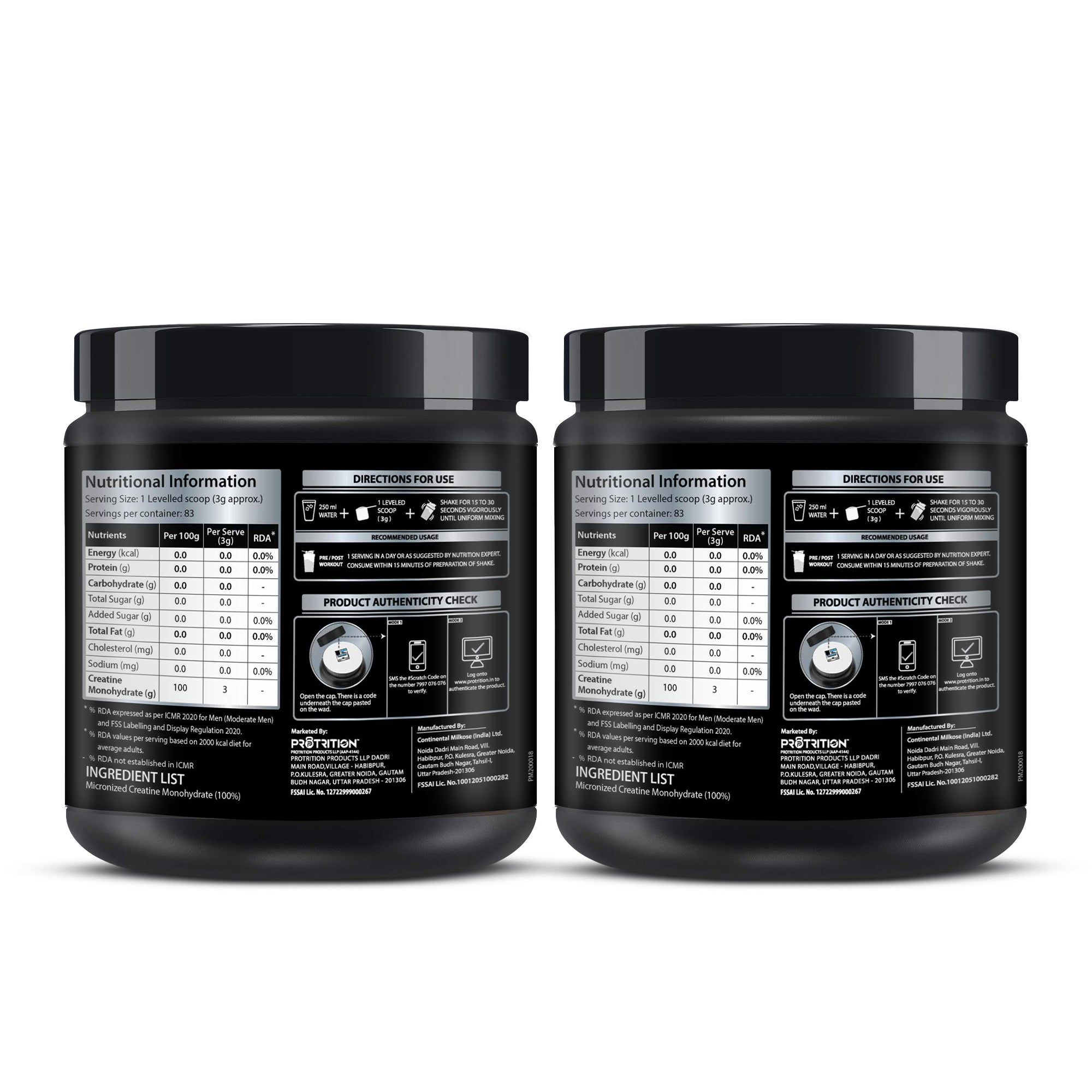 Protrition Creatine Monohydrate 250 grams (Pack of 2)