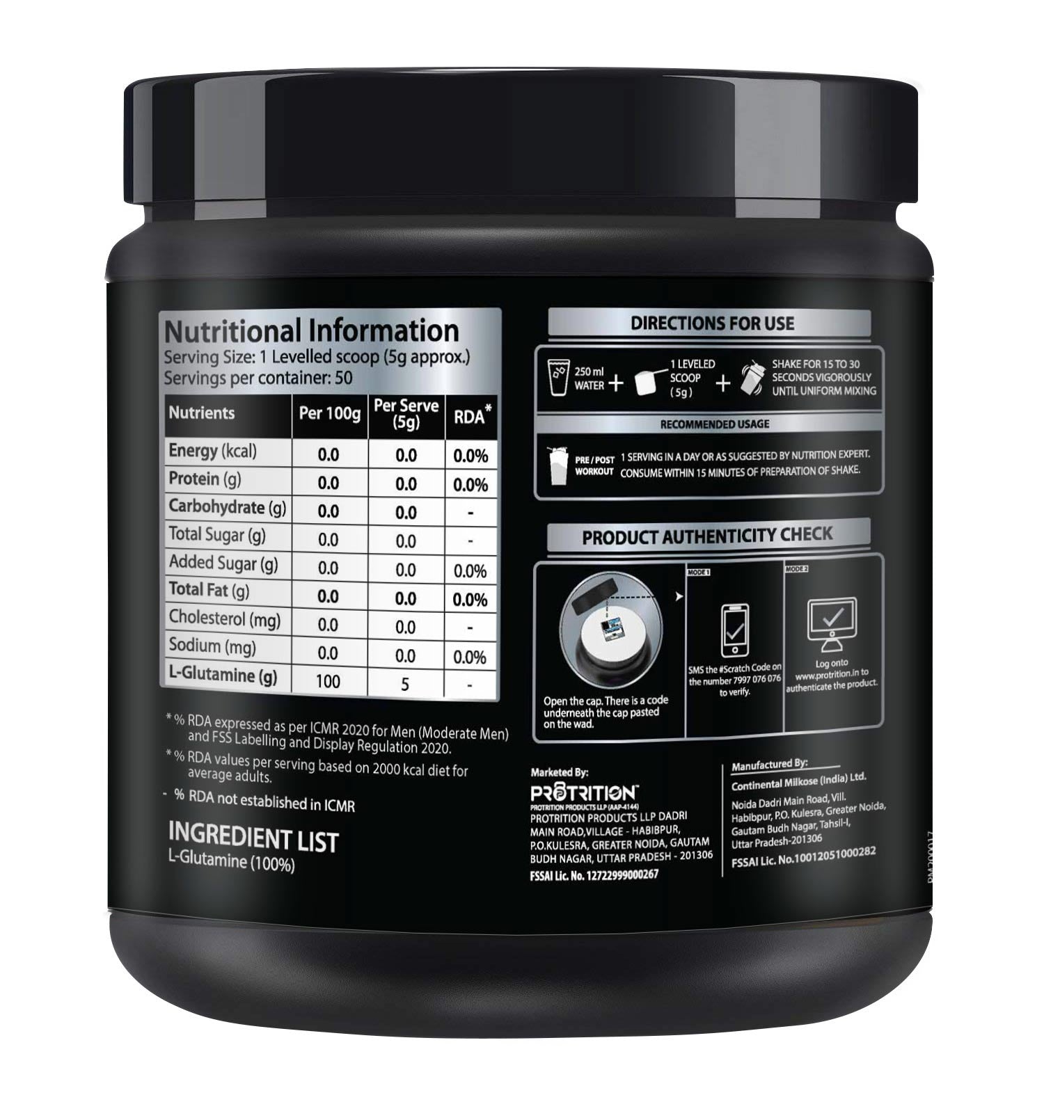 Protrition L-Glutamine, Unflavoured, 250g