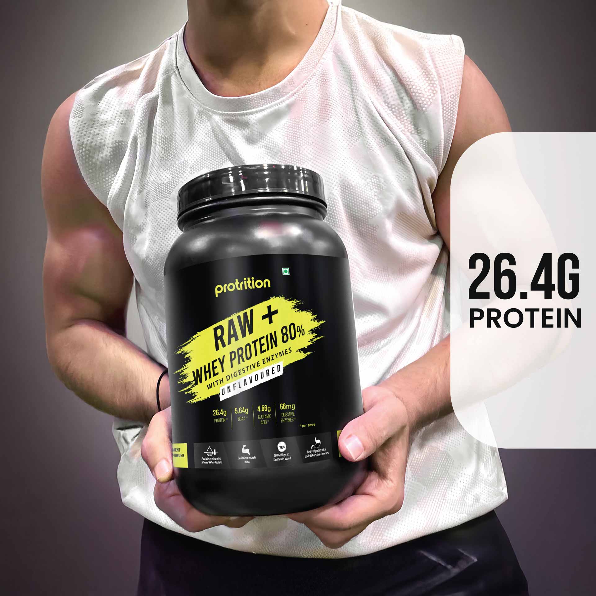 Protrition Raw+Whey Protein 80%, Unflavoured, 1Kg