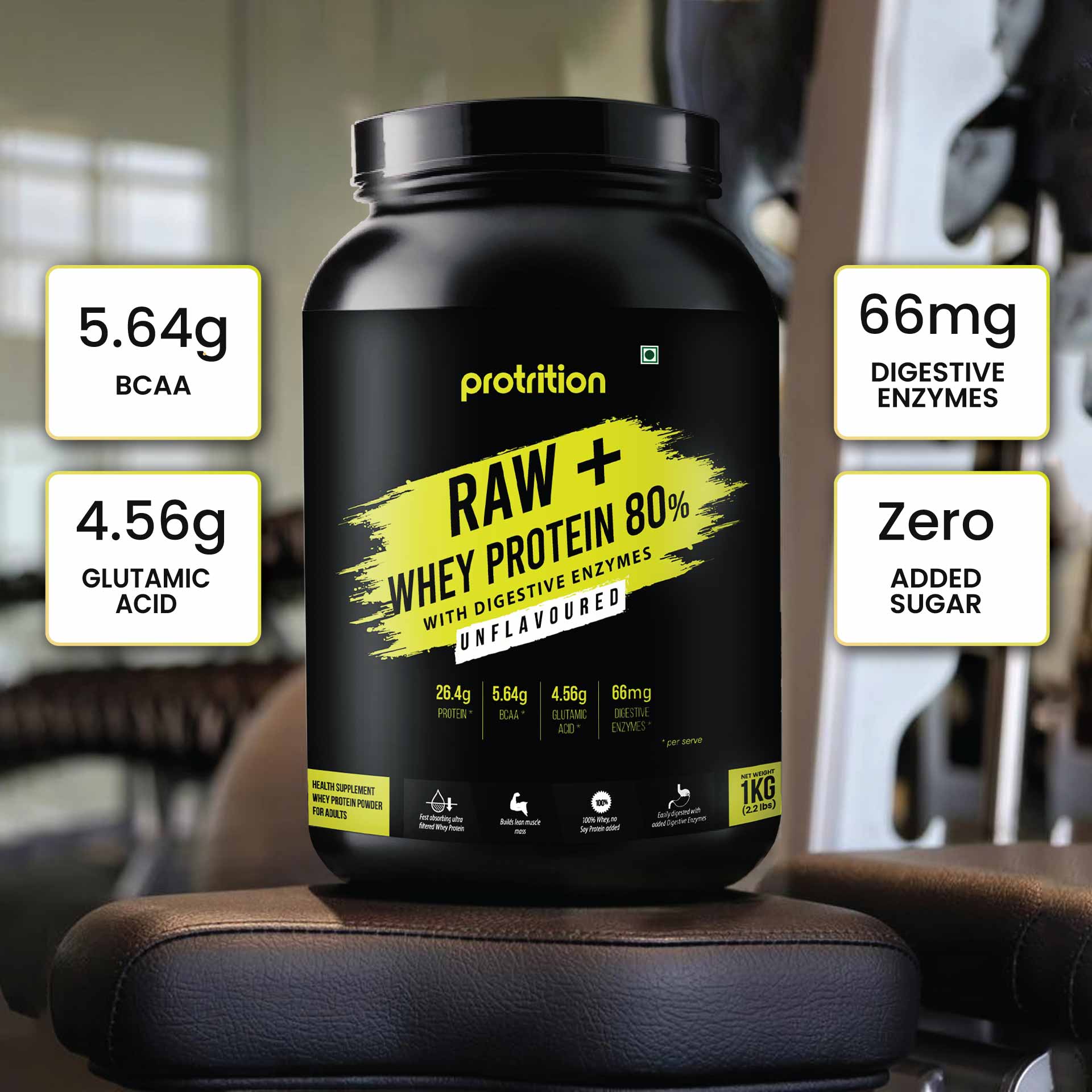 Protrition Raw+Whey Protein 80%, Unflavoured, 1Kg