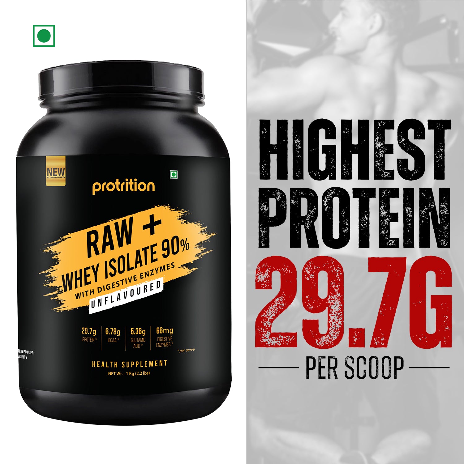 Protrition Raw+Whey Protein Isolate 90%, Unflavoured, 1Kg