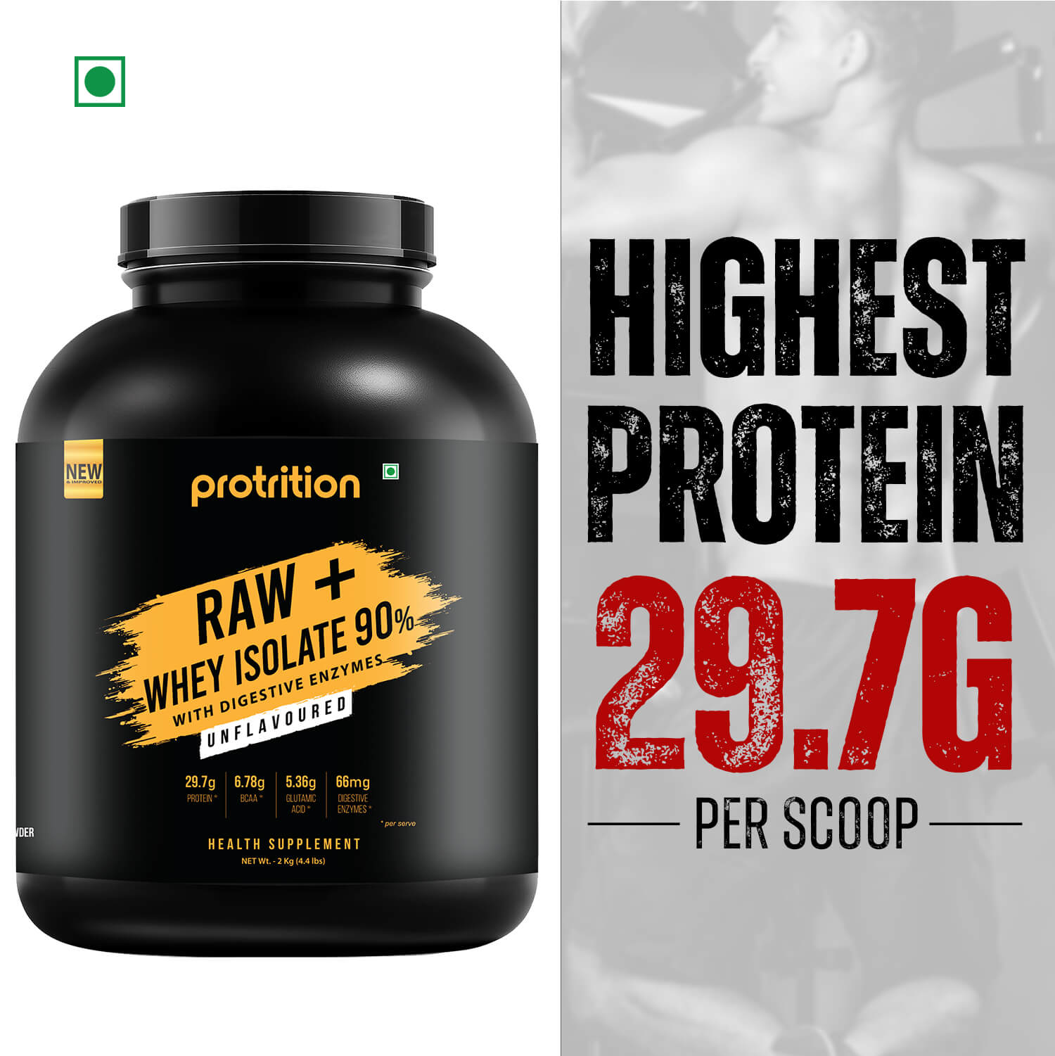 Protrition Raw+Whey Protein Isolate 90%, Unflavoured, 2Kg