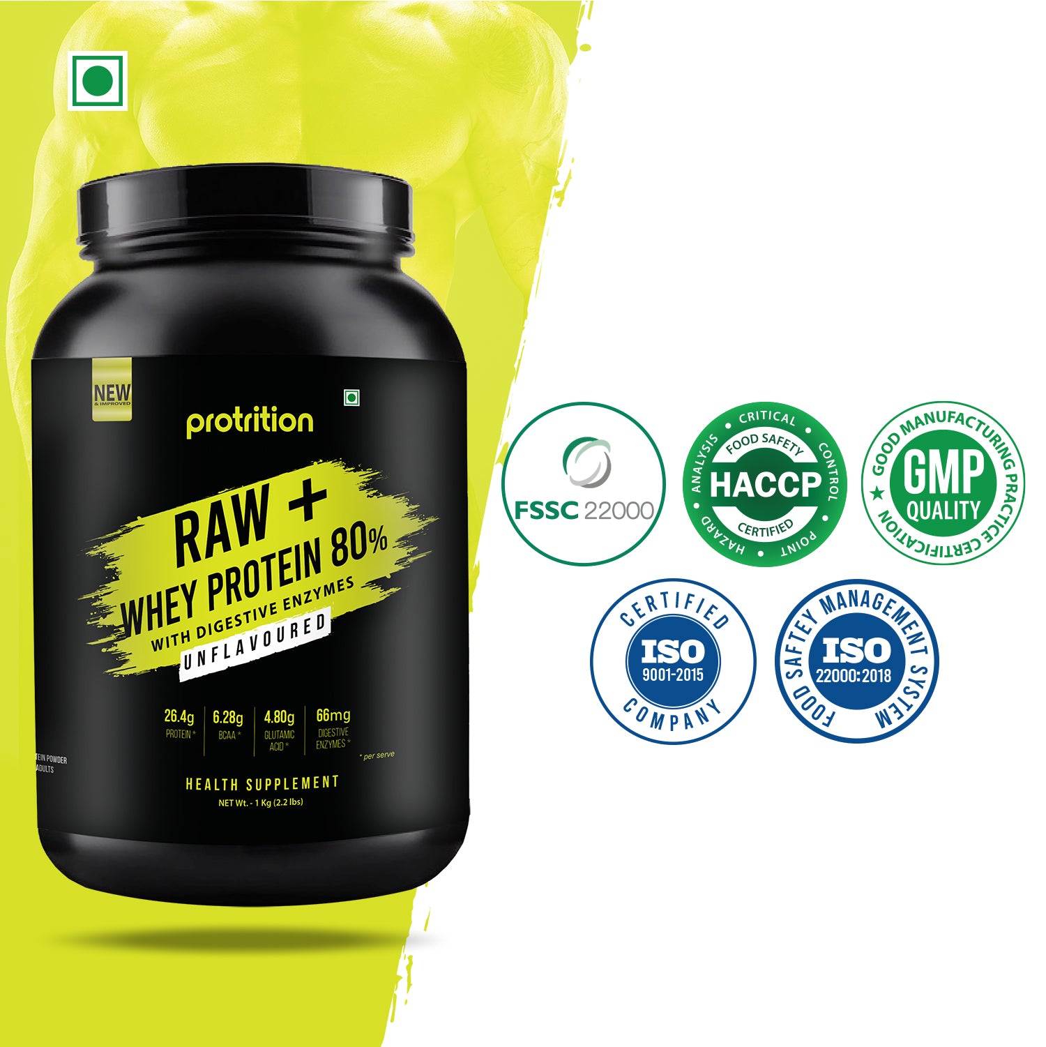 Protrition Raw+Whey Protein 80%, Unflavoured, 1Kg