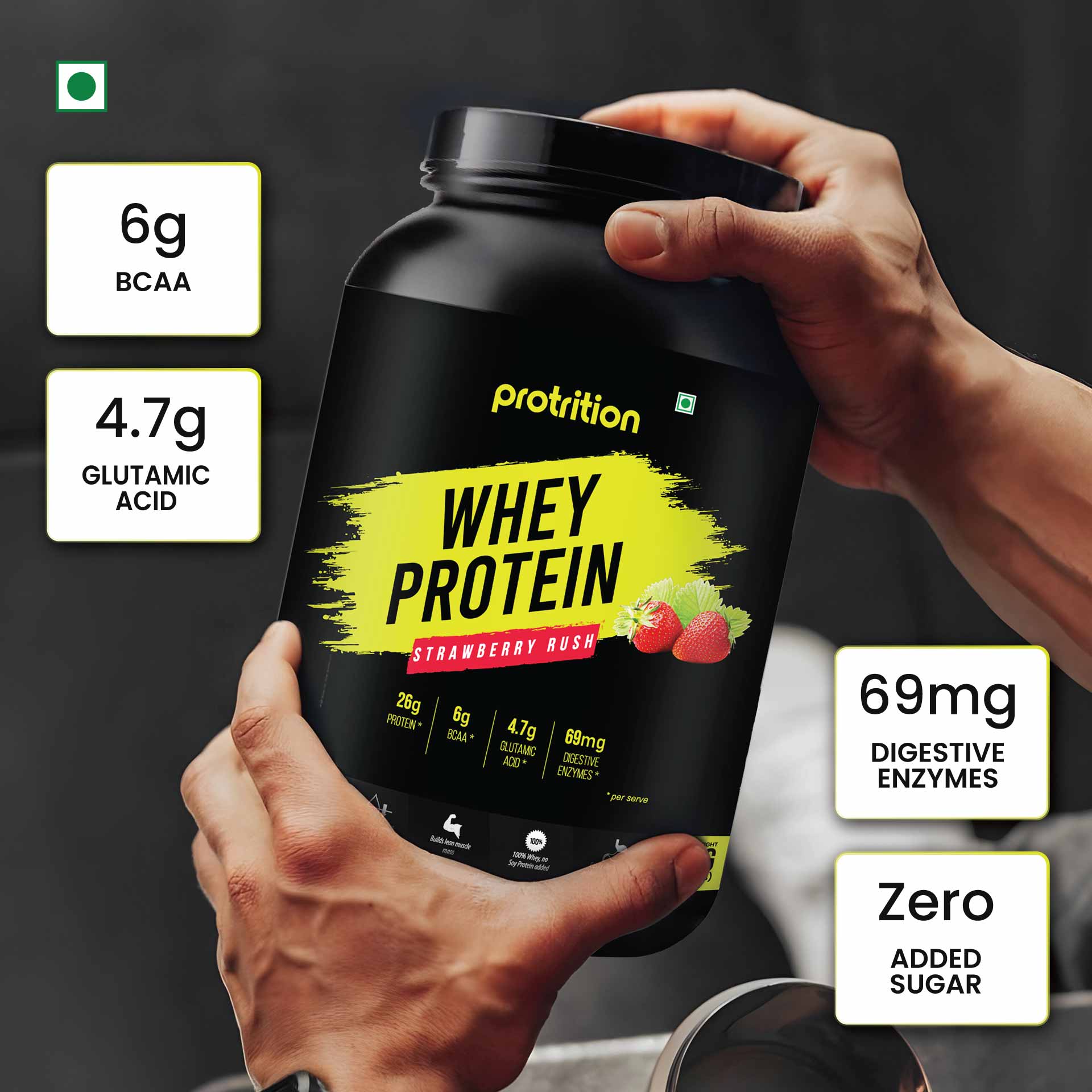 Protrition Whey Protein, 1Kg, Strawberry Rush
