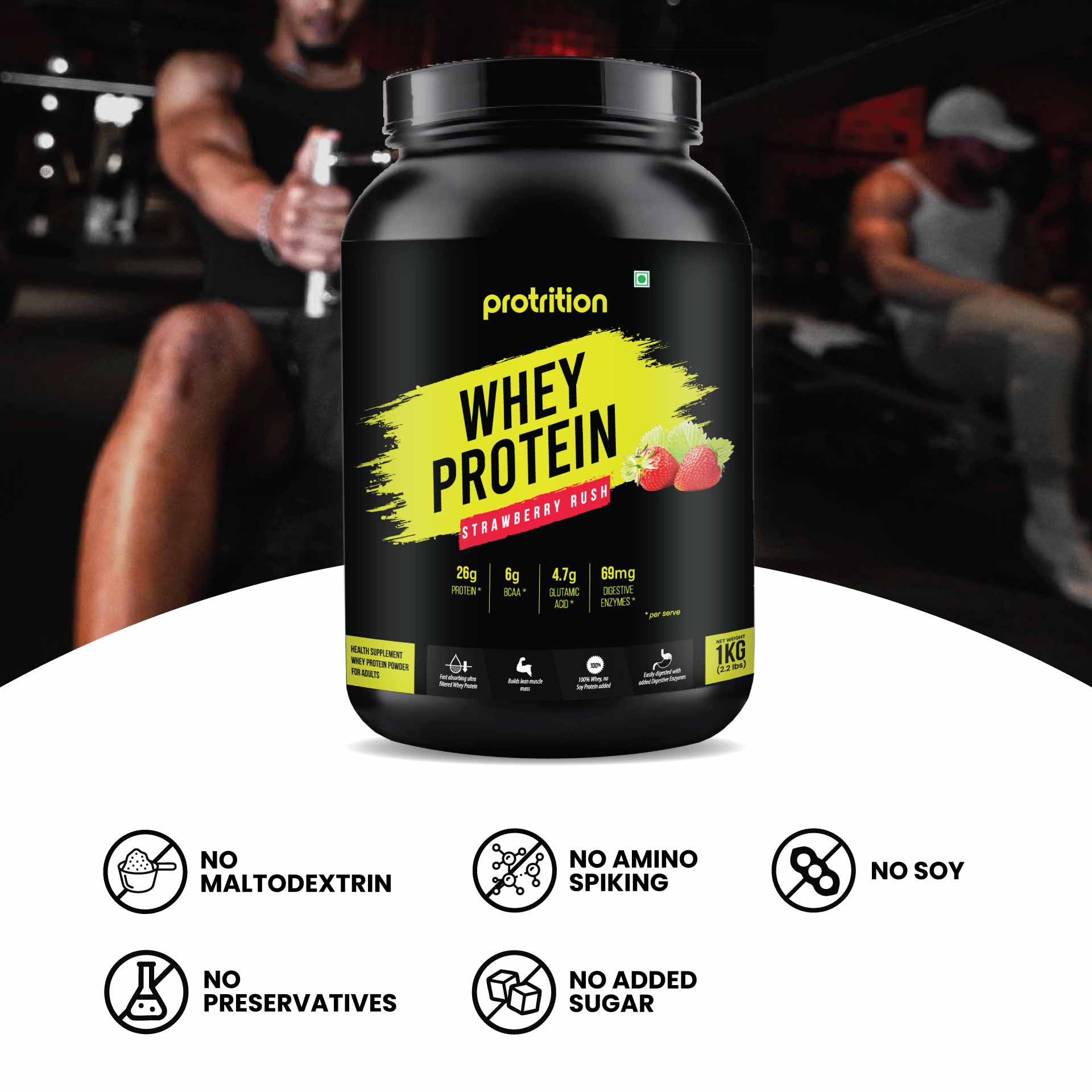 Protrition Whey Protein, 1Kg, Strawberry Rush