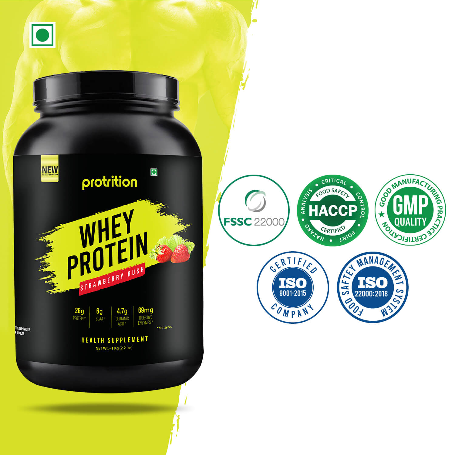 Protrition Whey Protein, 1Kg, Strawberry Rush