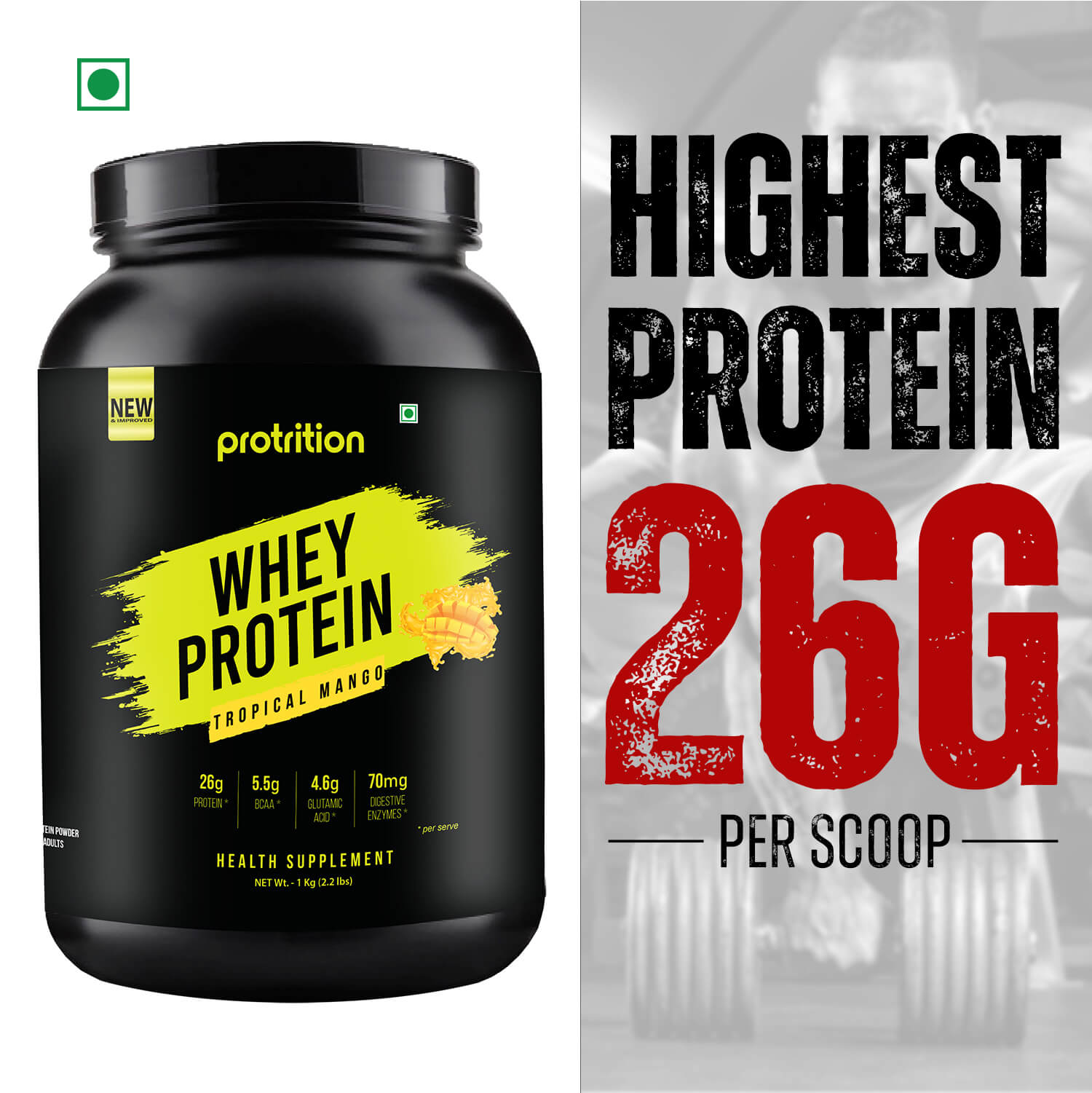 Protrition Whey Protein, 1Kg, Tropical Mango