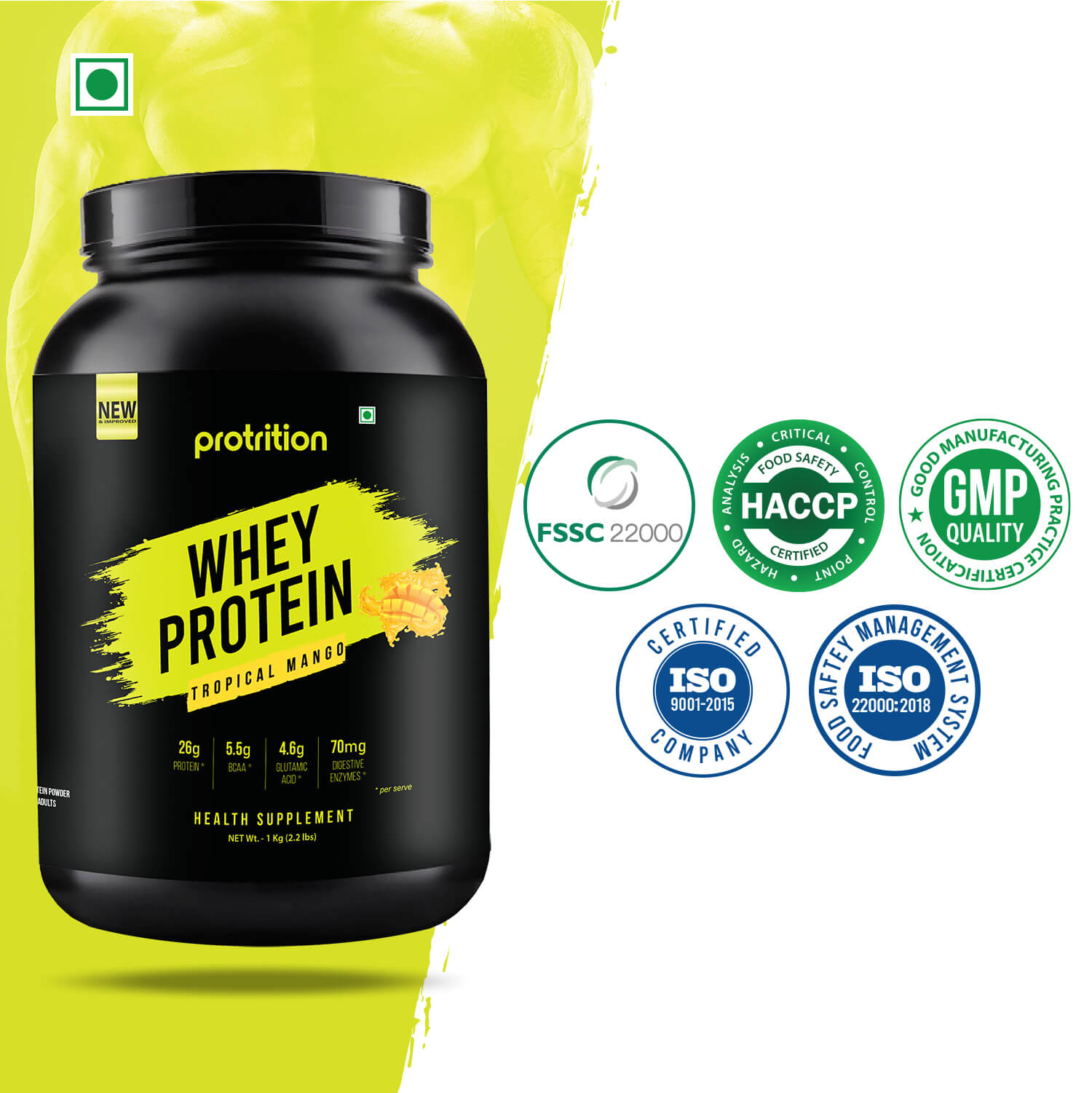 Protrition Whey Protein, 1Kg, Tropical Mango