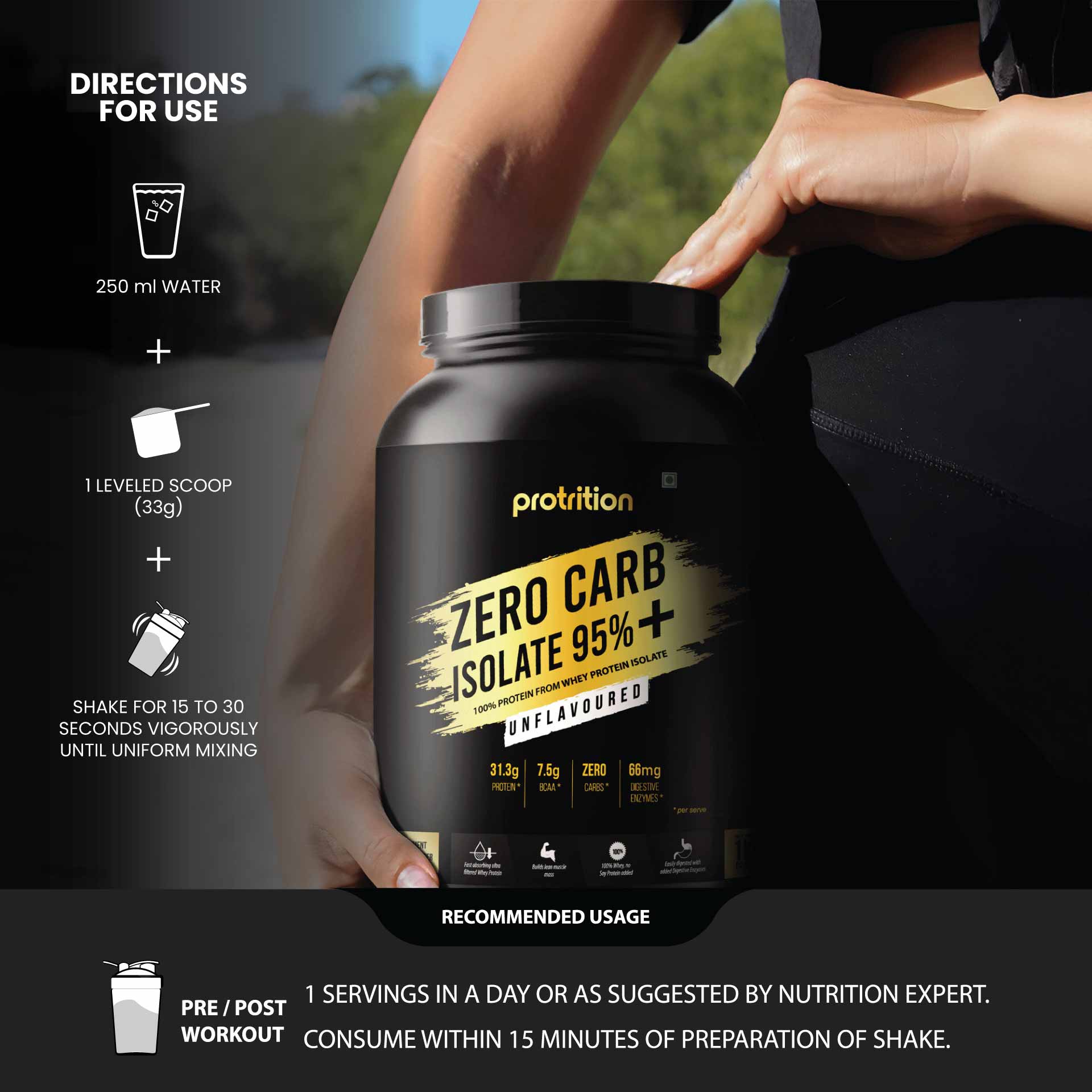 Protrition Zero Carb Isolate 95%, 1Kg, Unflavoured