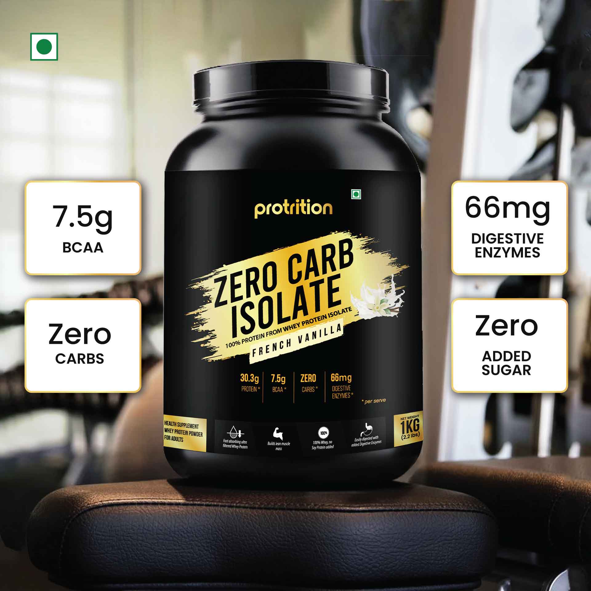 Protrition Zero Carb Isolate, 1kg, French Vanilla